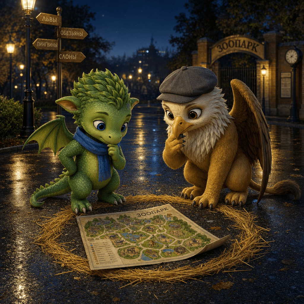 Даня и Гарик рассматривают круг из соломы и карту на асфальте