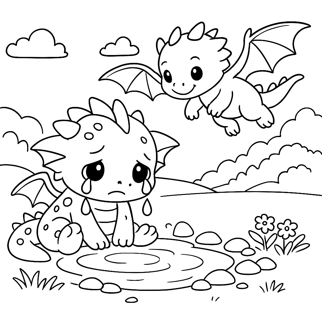 Раскраска по сказке "Дракончик гоша, ягоды вырастайка и речка канючка"