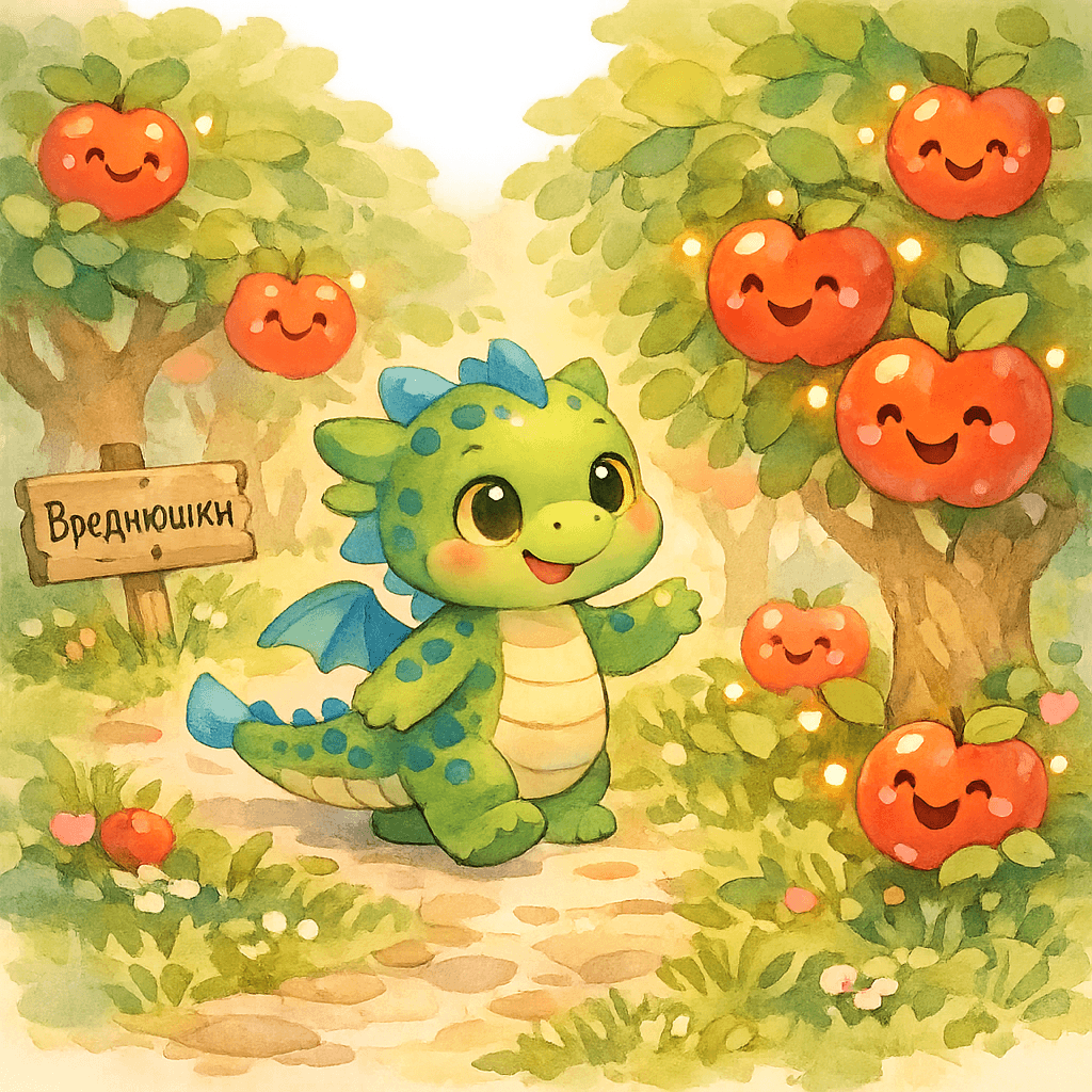 Гоша проходит через волшебный яблоневый сад