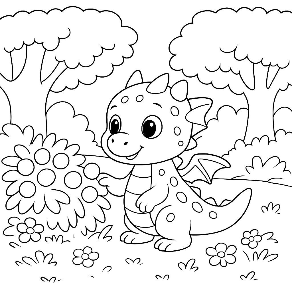 Раскраска по сказке "Дракончик гоша, ягоды вырастайка и речка канючка"