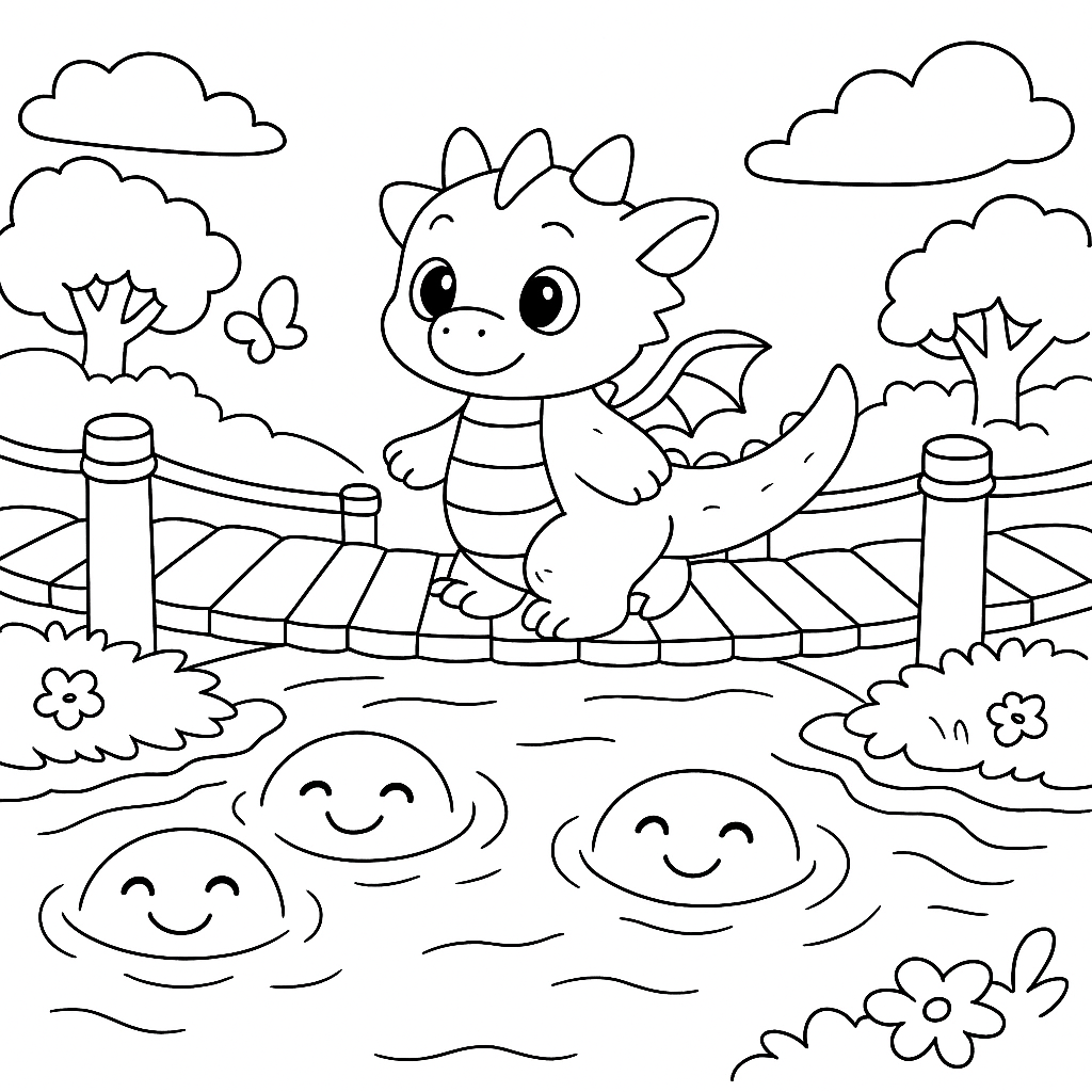 Раскраска по сказке "Дракончик гоша, ягоды вырастайка и речка канючка"