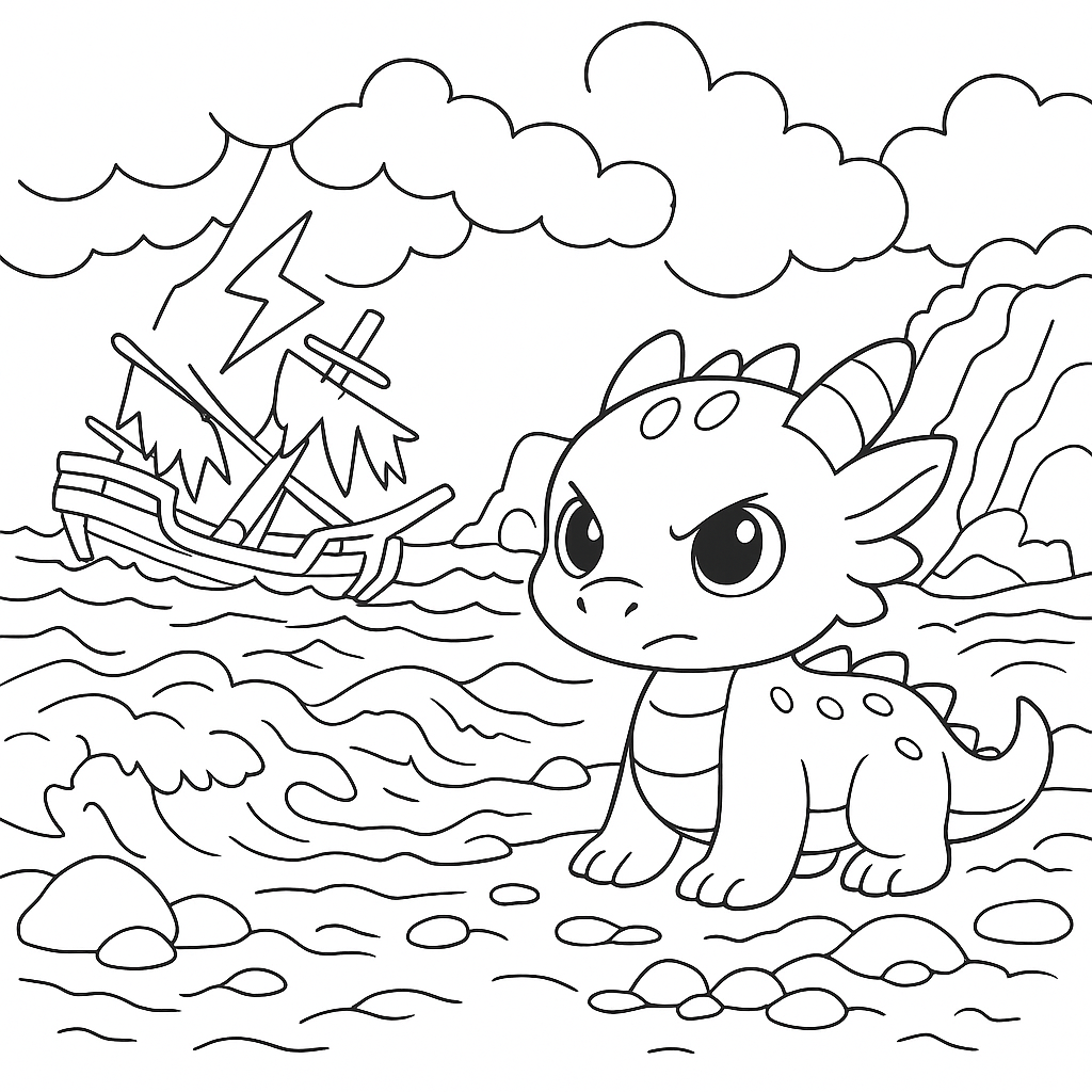 Раскраска по сказке "Сказка про дракона, который не умел летать"