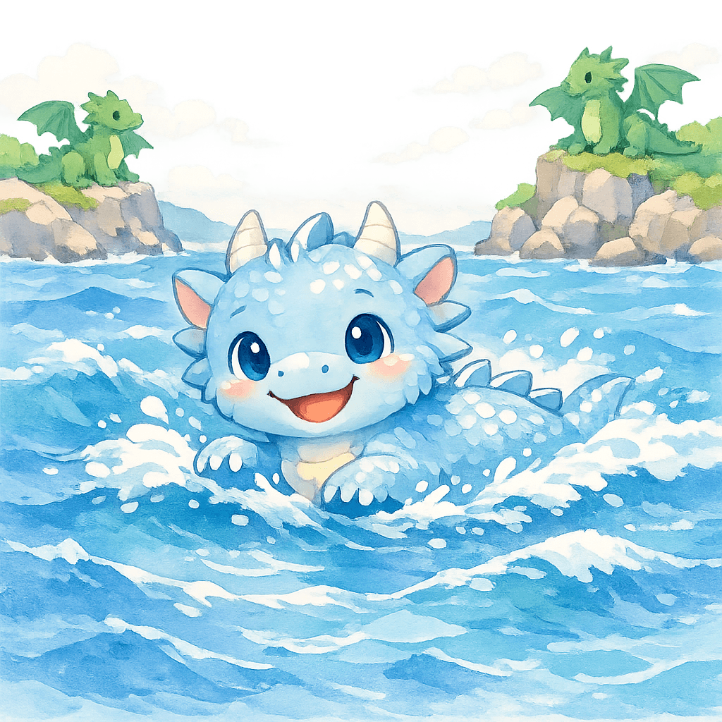 Лун плывёт в море