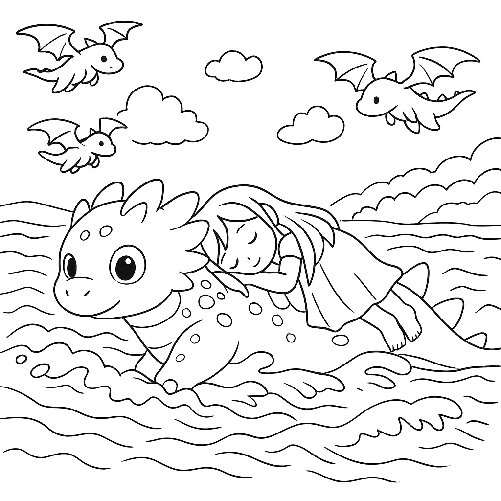 Раскраска по сказке "Сказка про дракона, который не умел летать"