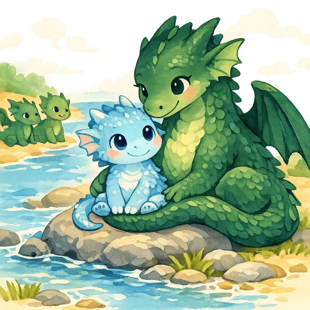 Лун и его семья на берегу ручья