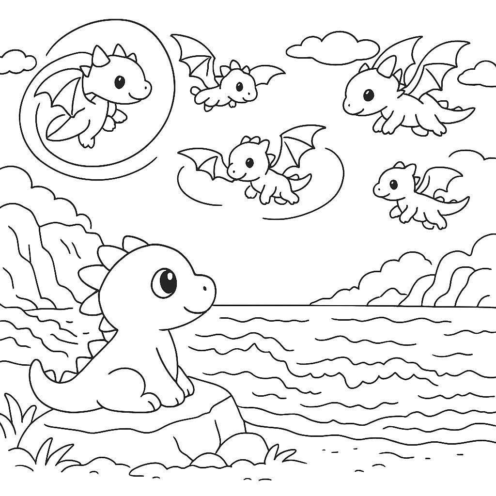 Раскраска по сказке "Сказка про дракона, который не умел летать"