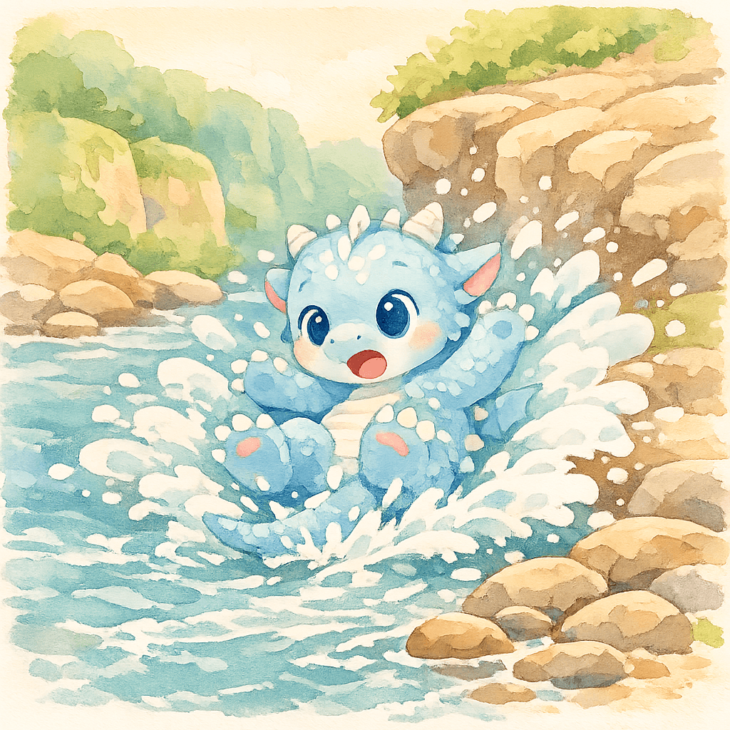 Лун падает в бурный ручей