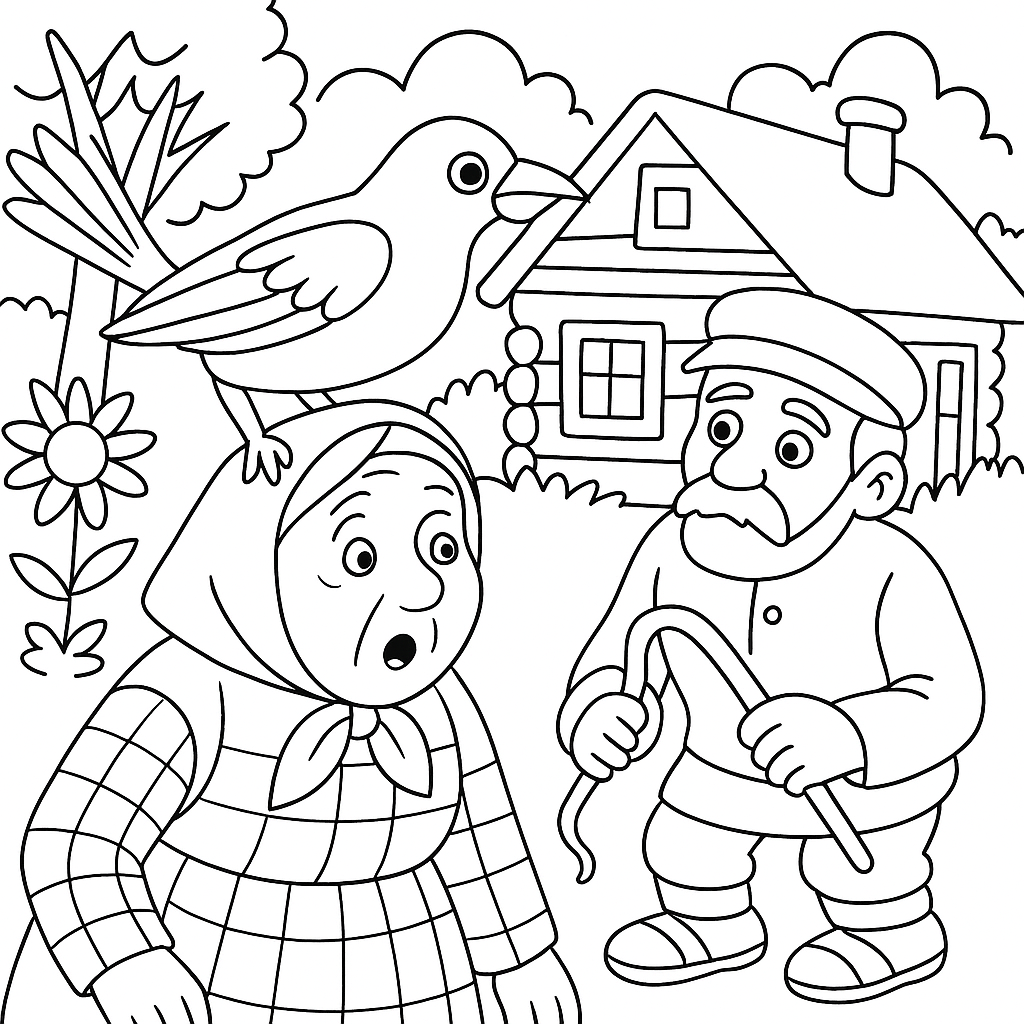 Раскраска по сказке "Лиса и дрозд"
