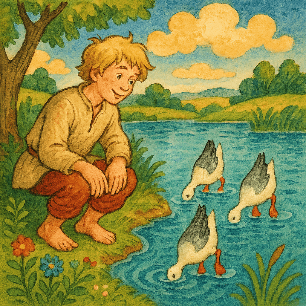 Дурачок у озера с утками