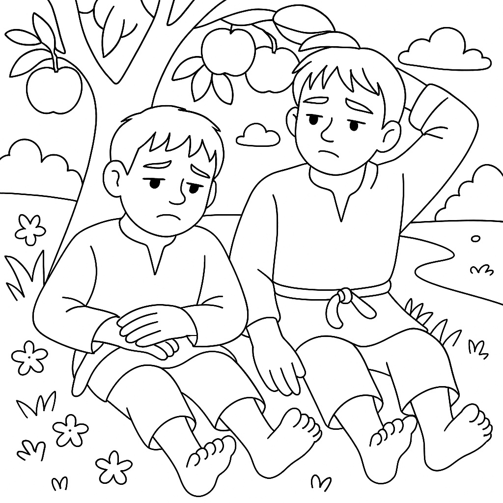 Раскраска по сказке "Два ленивца"