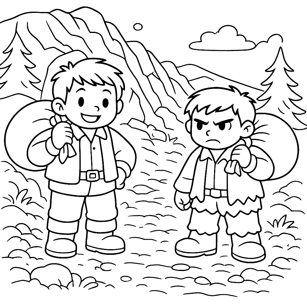 Раскраска по сказке "Щедрый и скупой"