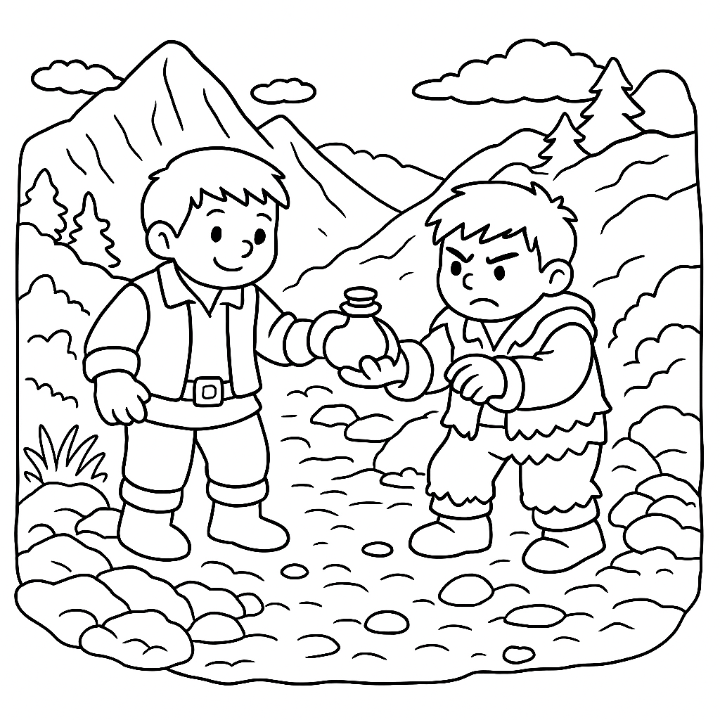 Раскраска по сказке "Щедрый и скупой"