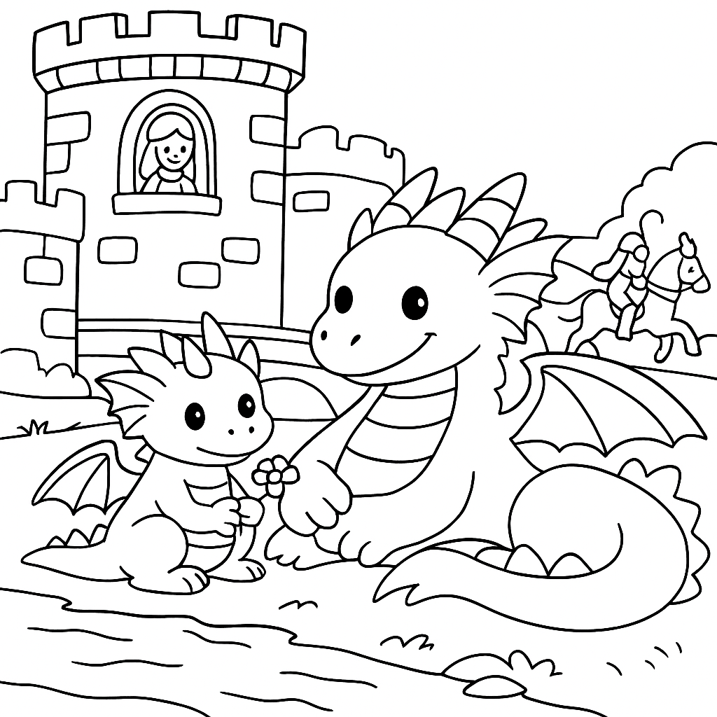 Раскраска по сказке "Сказка про дракошу, который любил цветы"