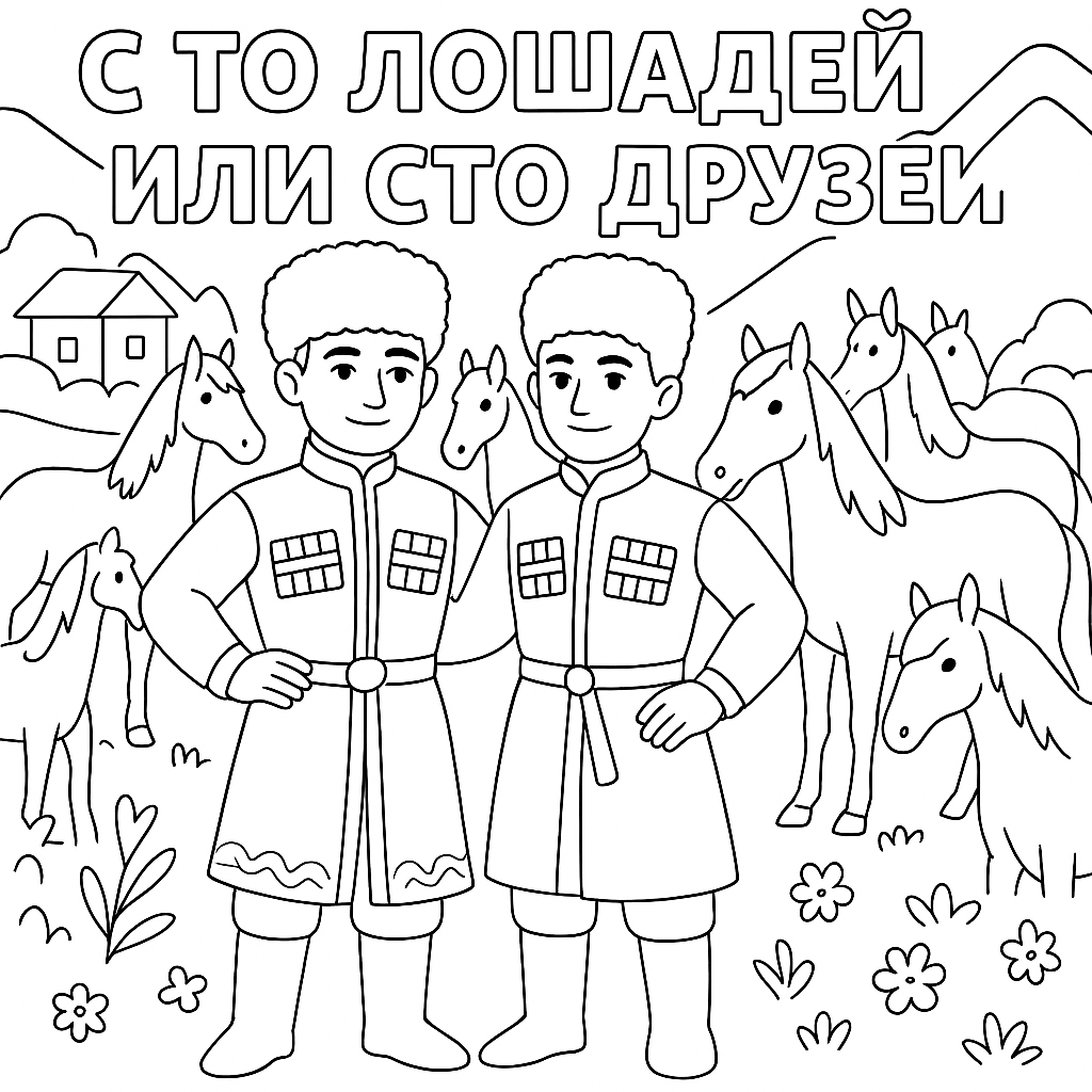 Раскраска по сказке "Сто лошадей или сто друзей"