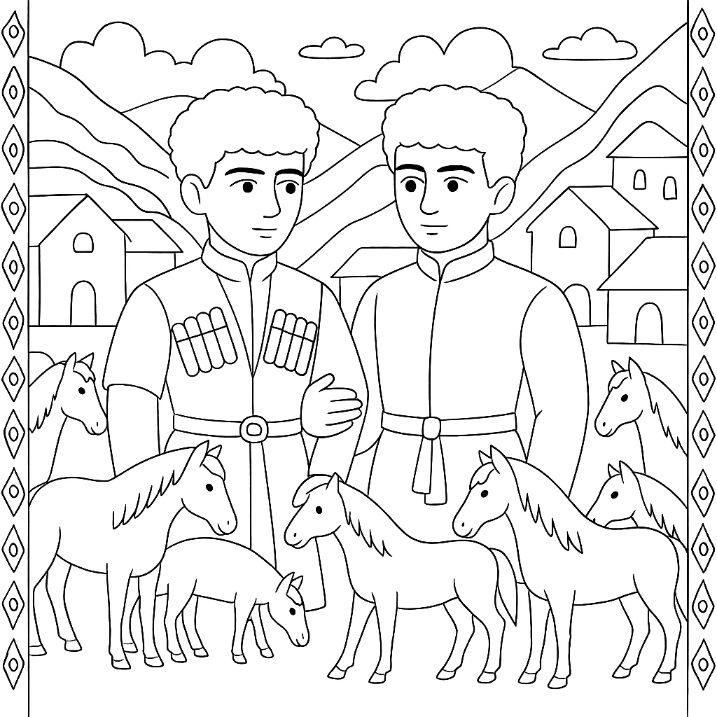 Раскраска по сказке "Сто лошадей или сто друзей"