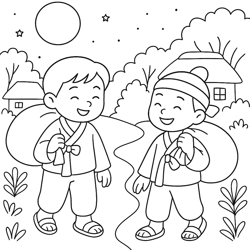 Раскраска по сказке "Дружные братья"