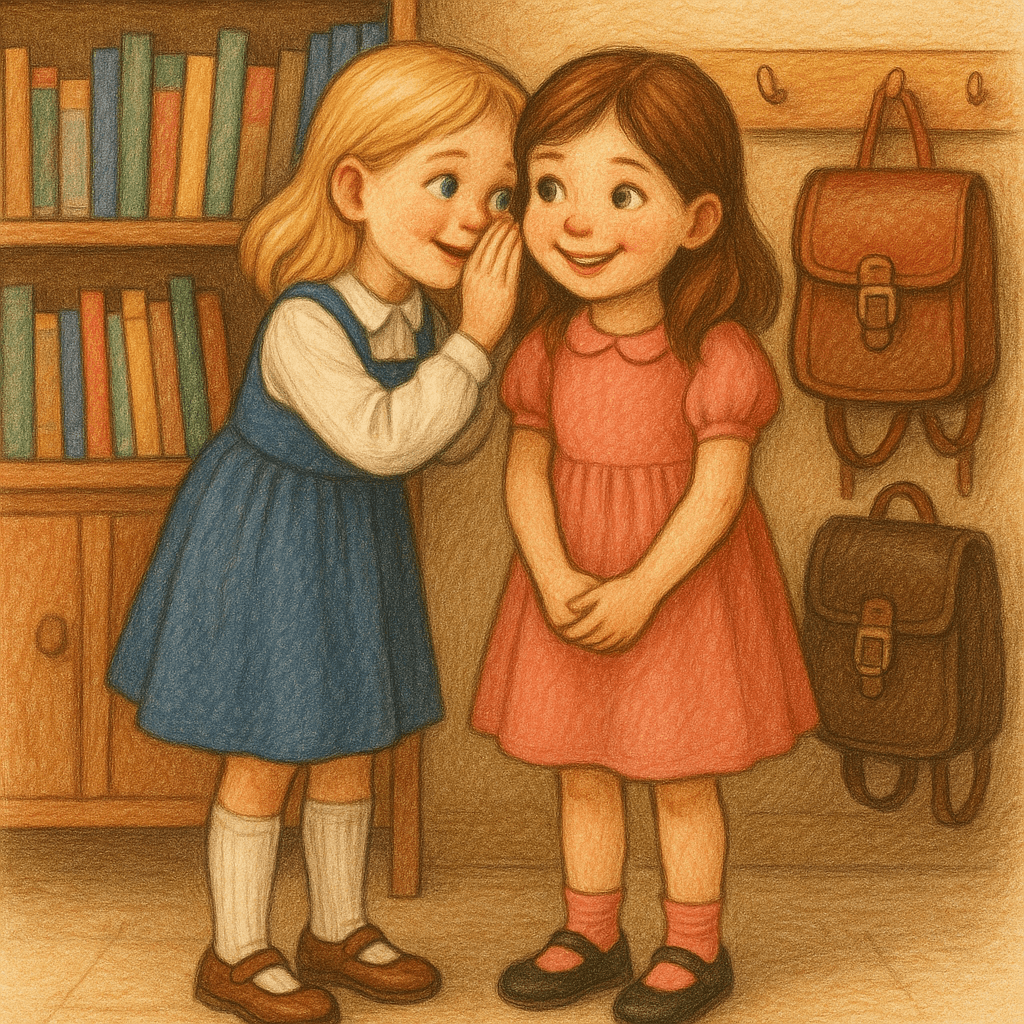 Оля весело нашёптывает Наташе о совместных шалостях, обе улыбаются