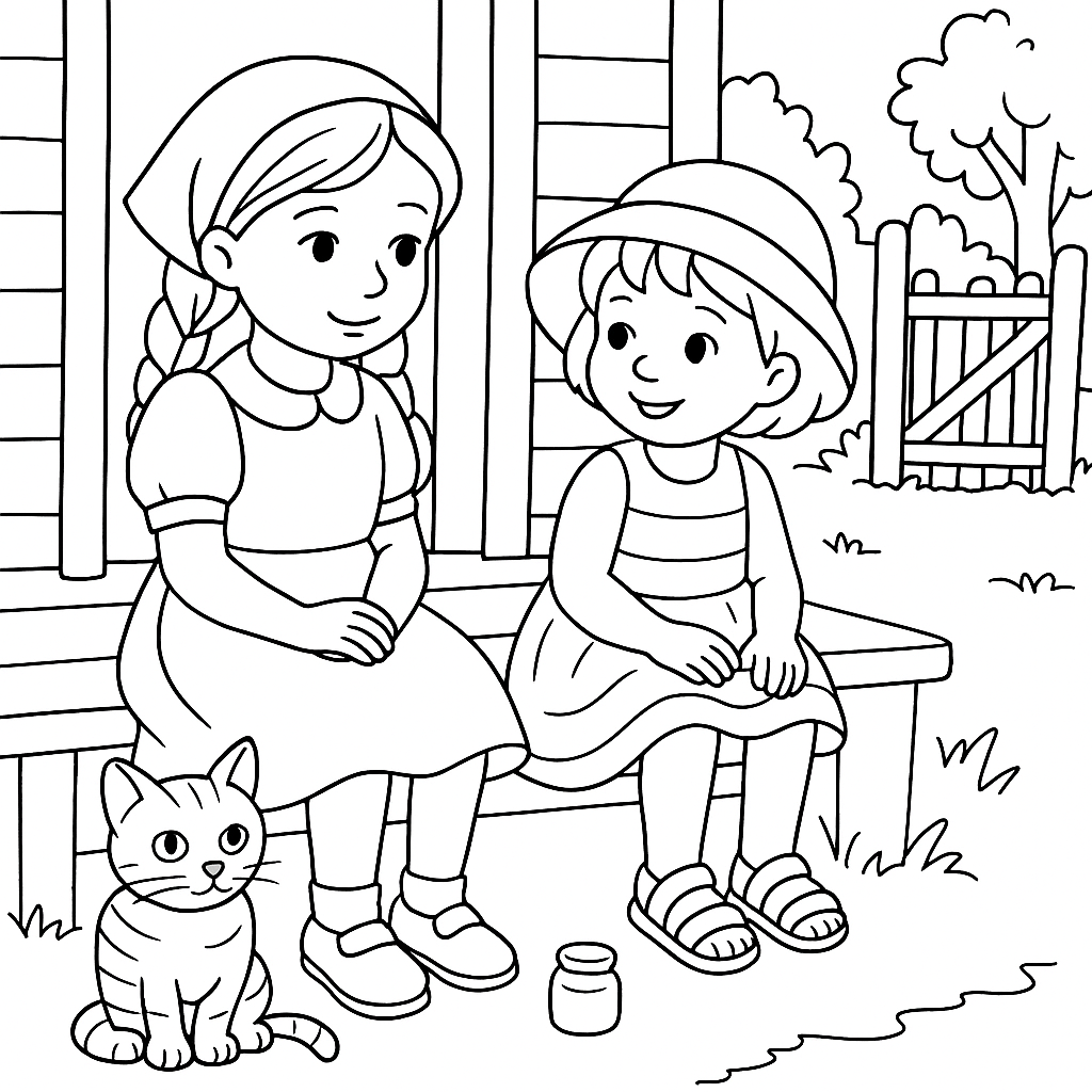 Раскраска по сказке "Как Маша и Соня нашли начало ручья"