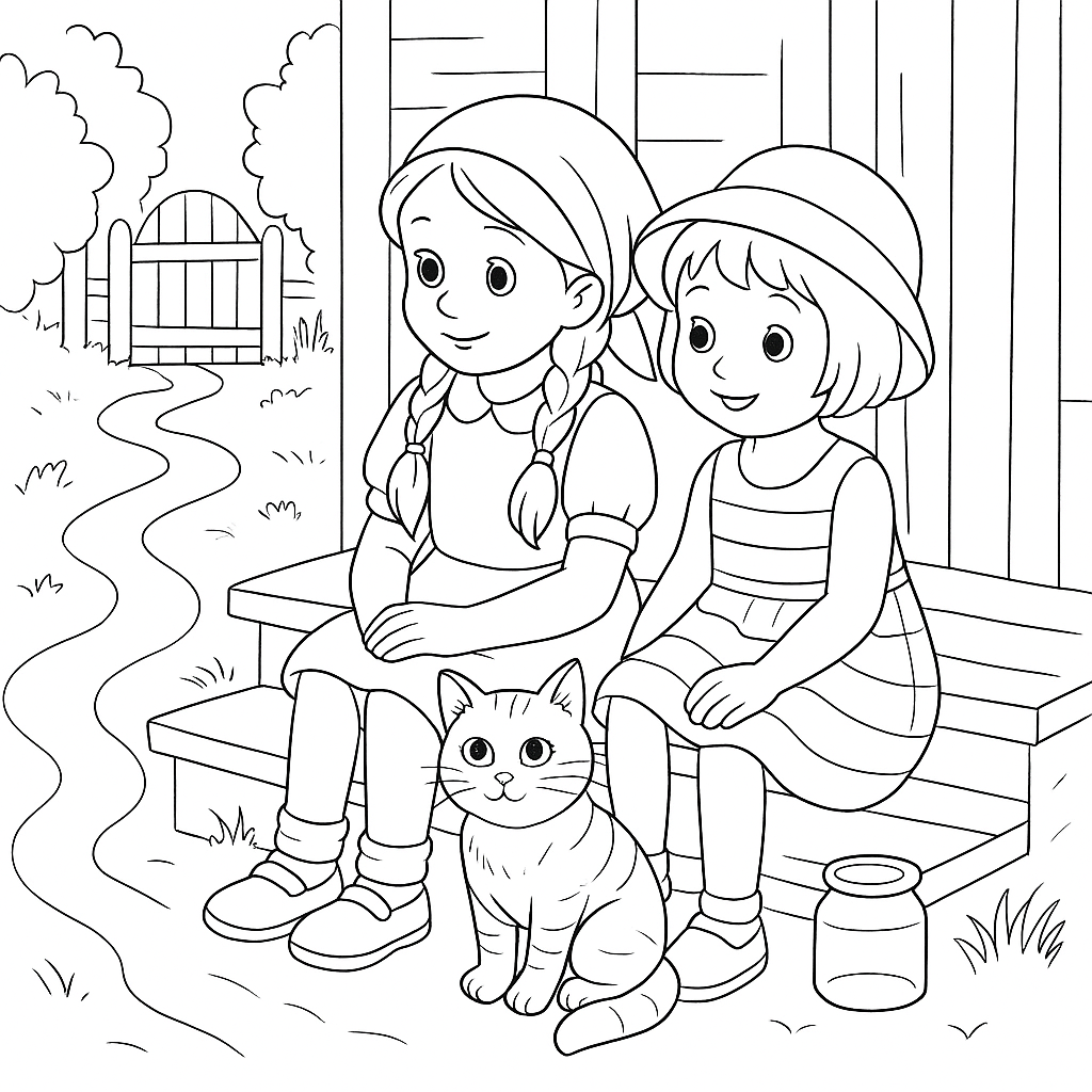 Раскраска по сказке "Как Маша и Соня нашли начало ручья"