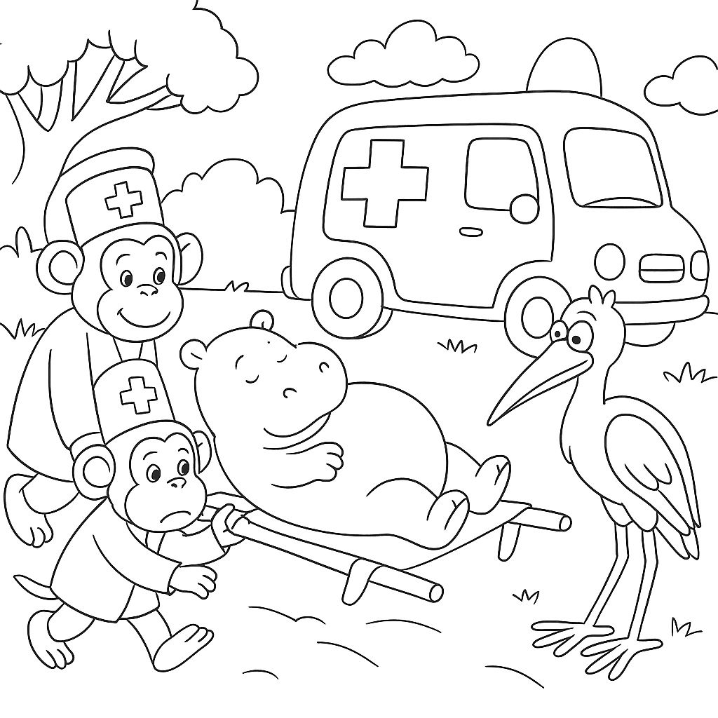 Раскраска по сказке "Про Бегемота, который боялся прививок"