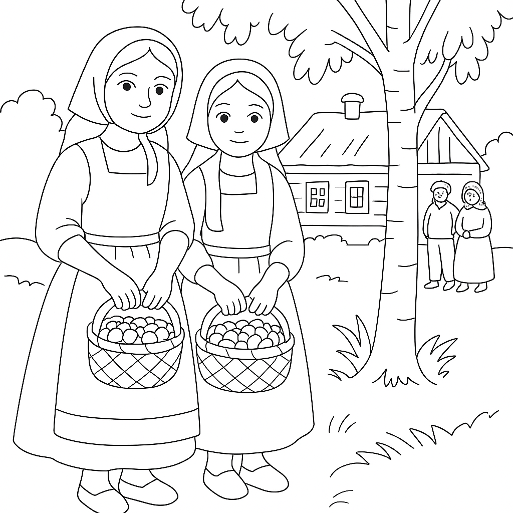 Раскраска по сказке "Девушка-берёзка"