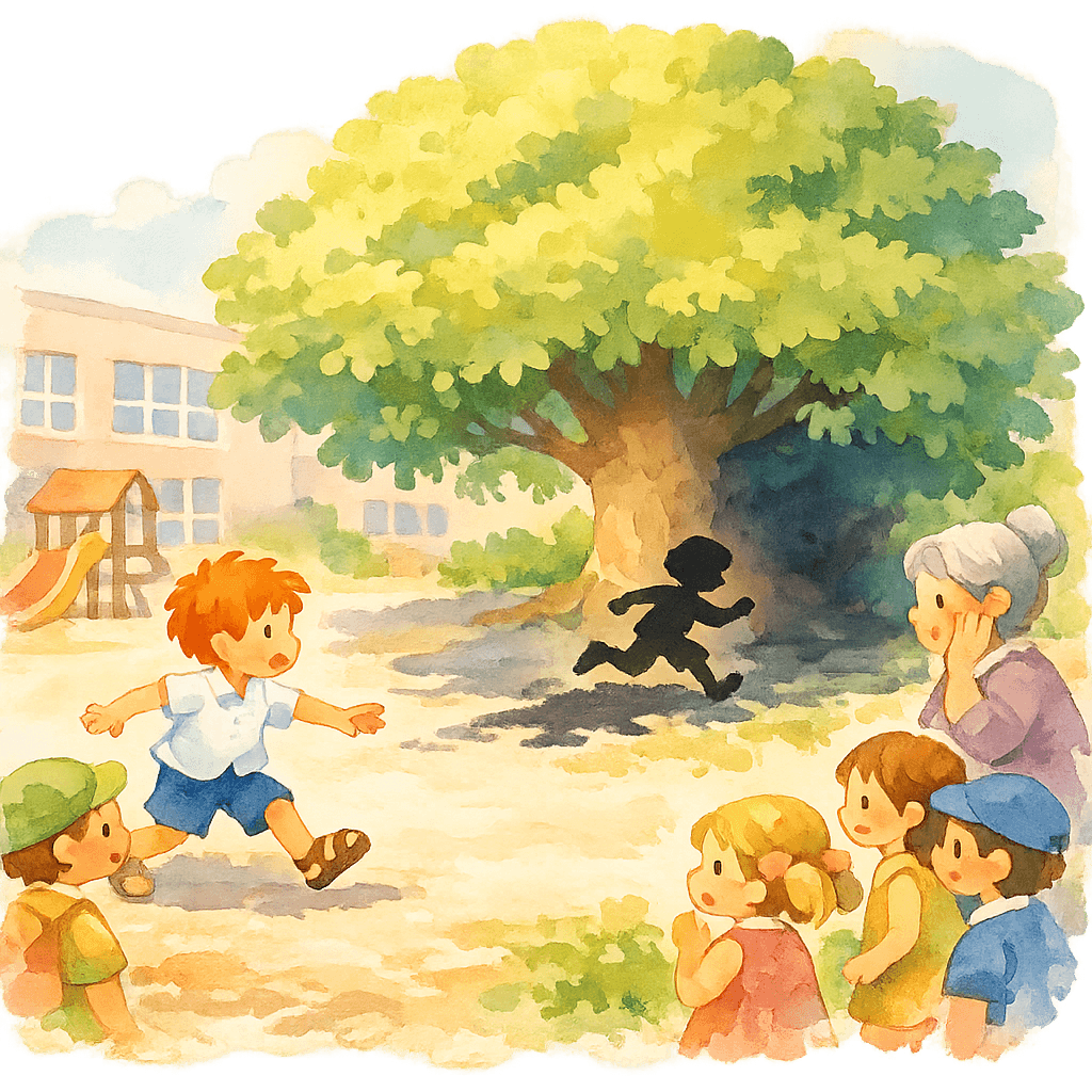 Витя Веткин пытается догнать свою убегающую тень у липы