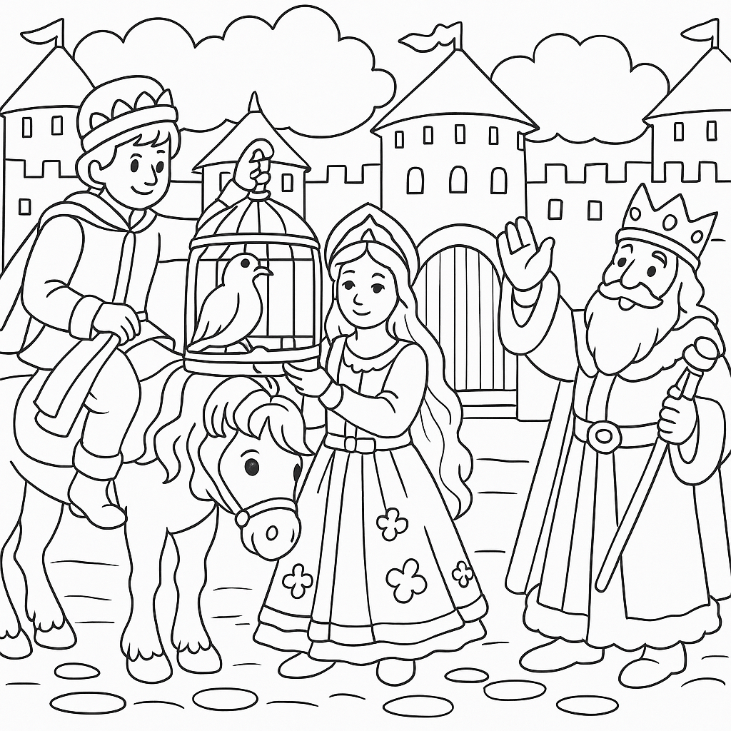 Раскраска по сказке "Иван-царевич и серый волк"