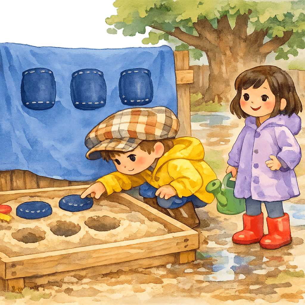 Сеня трогает резиновую заплатку и понимает, что именно она оставила лунки в песке