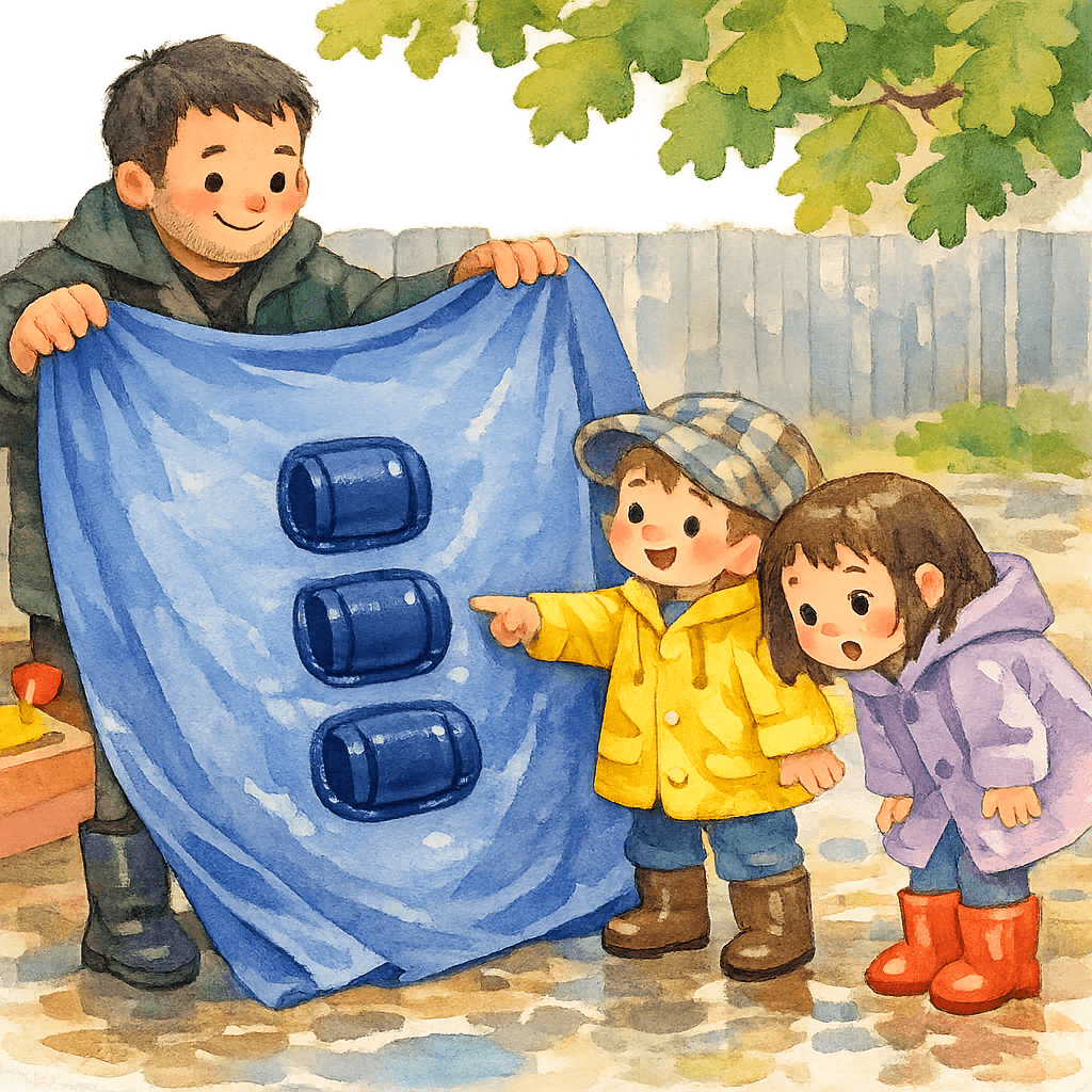 Сеня замечает на обратной стороне покрывала три резиновые заплатки-бочонка