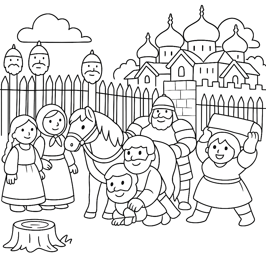 Раскраска по сказке "Илья-муромец и соловей-разбойник"