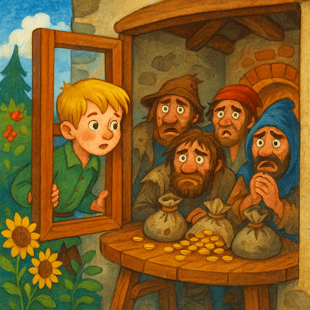 Джек подглядывает в дом с разбойниками