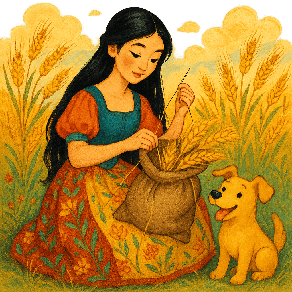 Эмань и Ачу собирают ячмень и шьют мешок