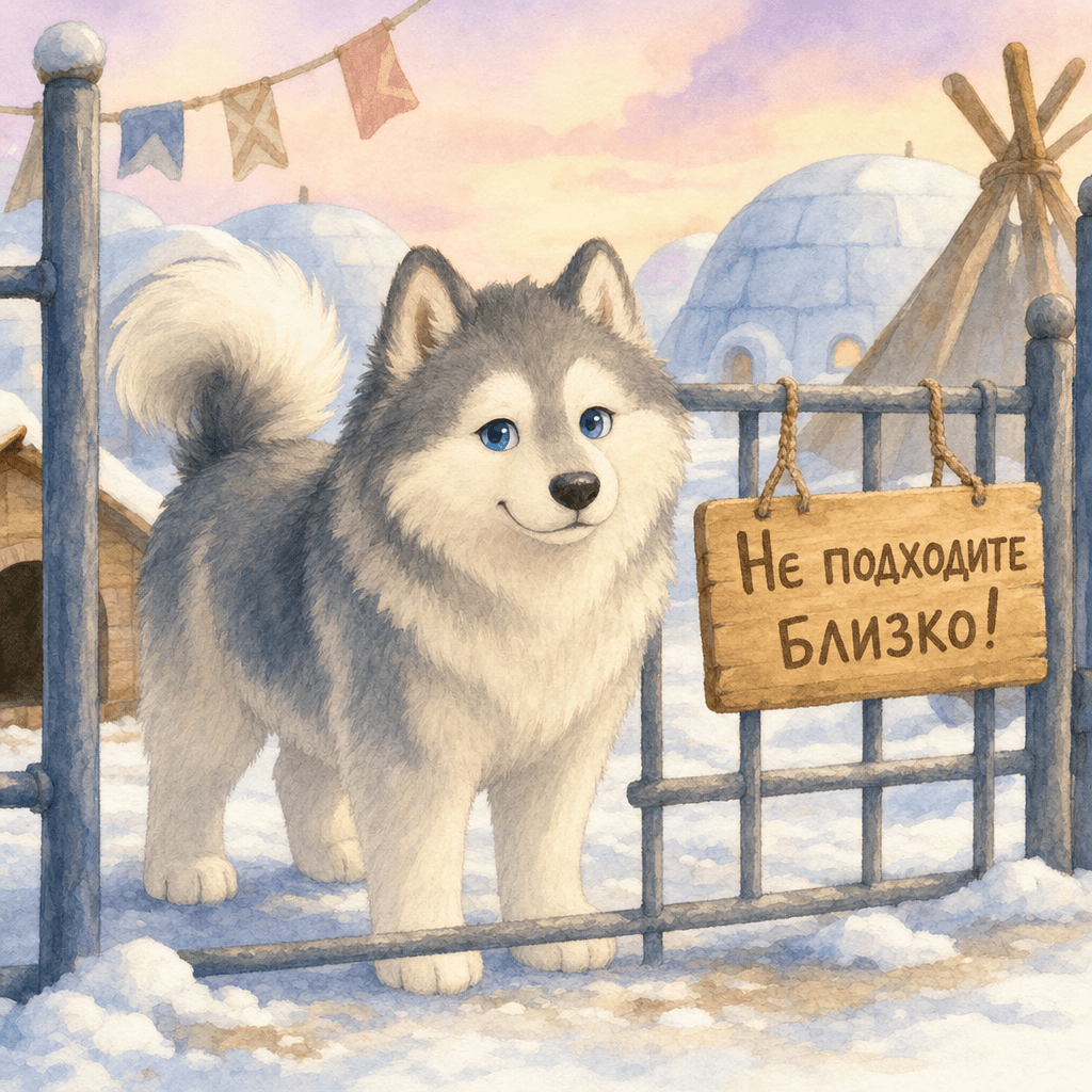Эскимосская собака у решётки