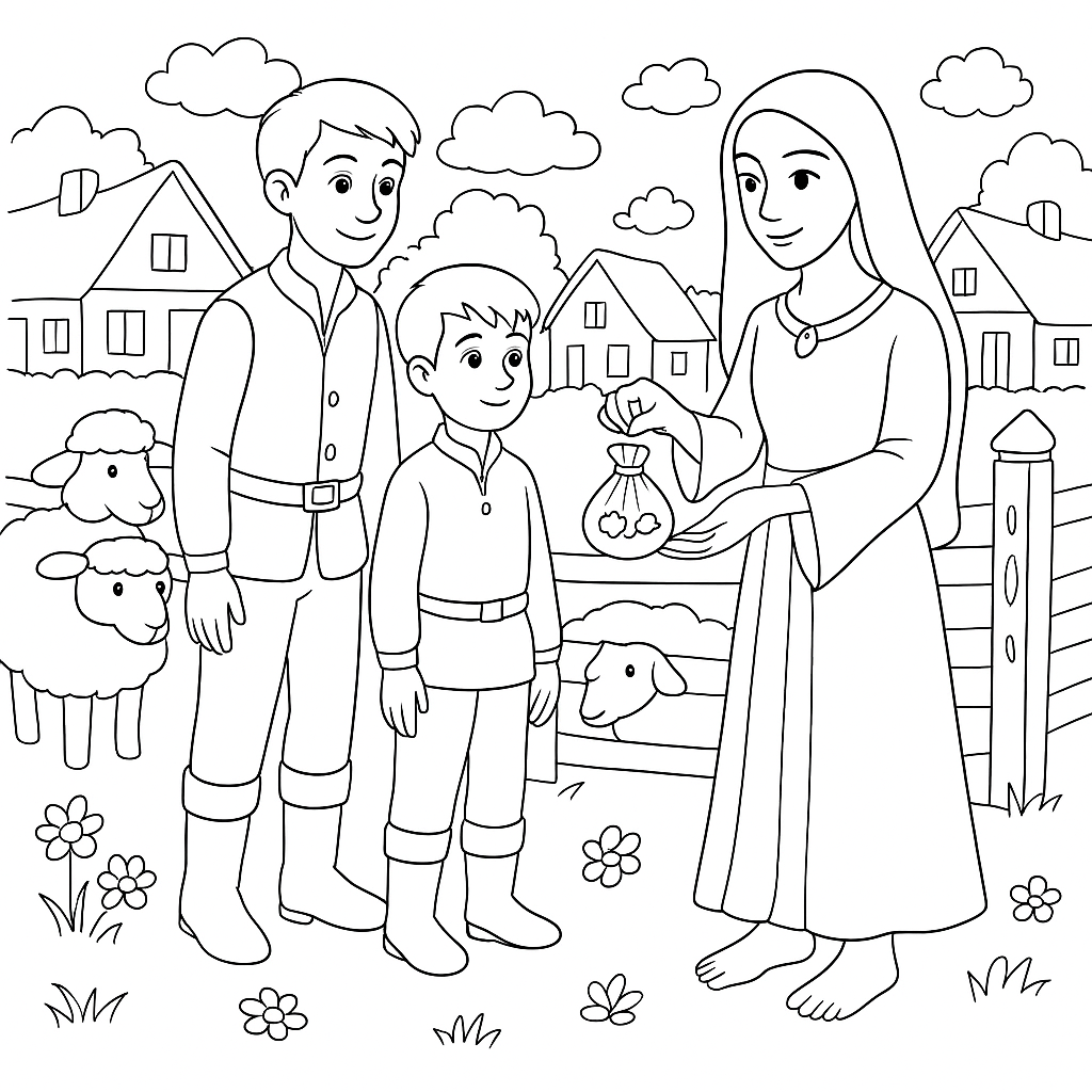 Раскраска по сказке "Загадки ведьмы Гианы"