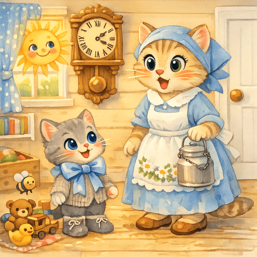 Мама хвалит Котёнка за порядок в комнате