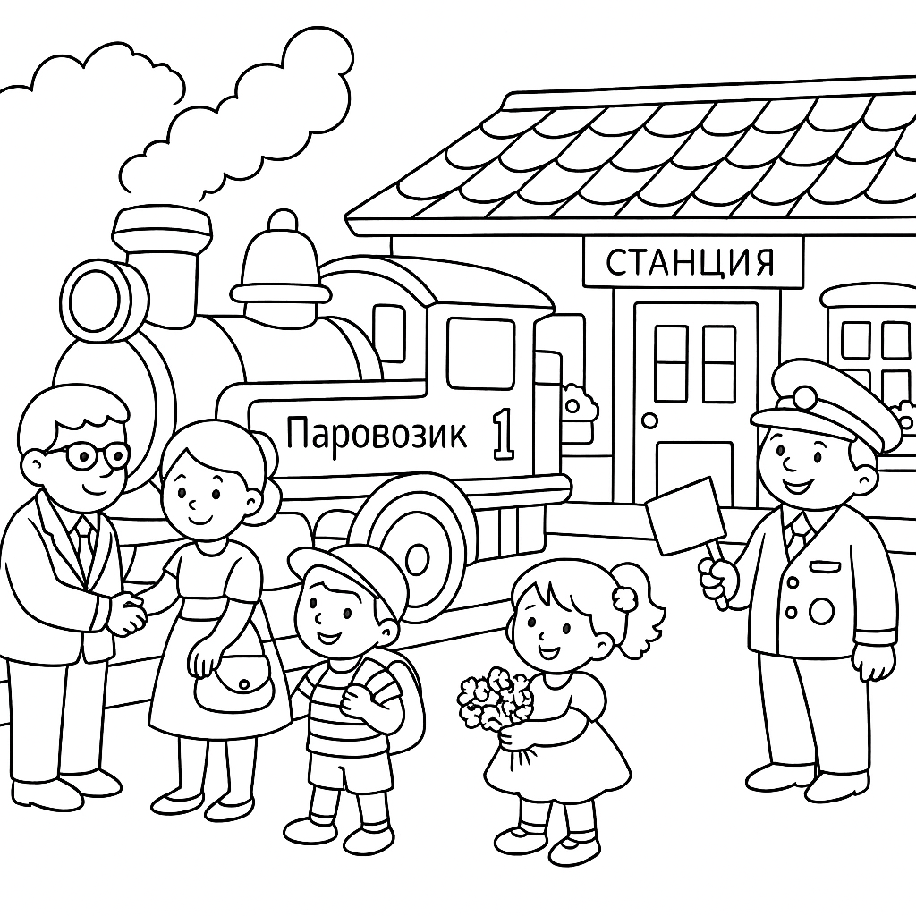 Раскраска по сказке "Паровозик из Ромашково"