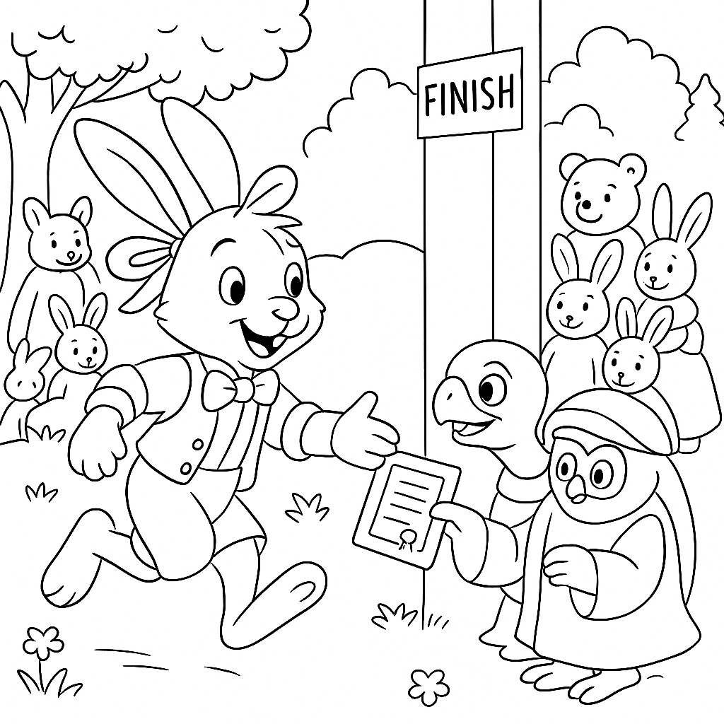 Раскраска по сказке "Как братец черепаха победил братца кролика"