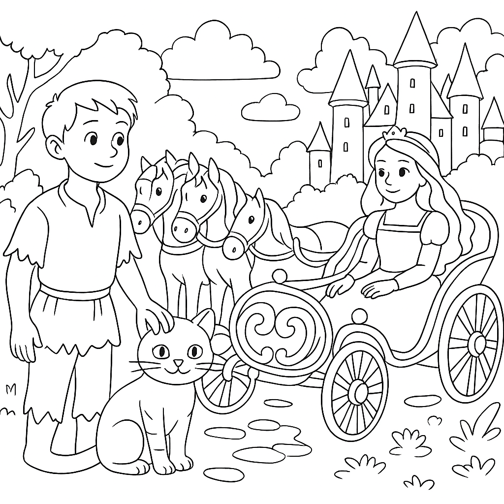 Раскраска по сказке "Ганс и полосатый кот"