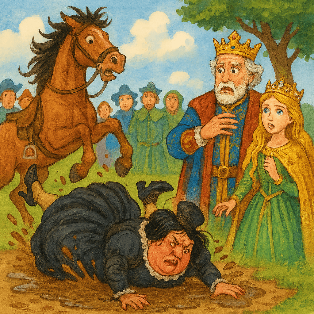 Герцогиня падает в лужу при въезде во дворец.