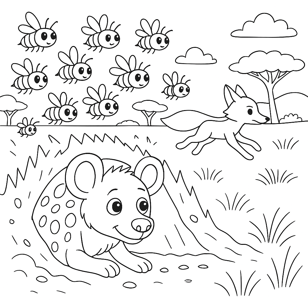 Раскраска по сказке "О том, как лиса обманула гиену"