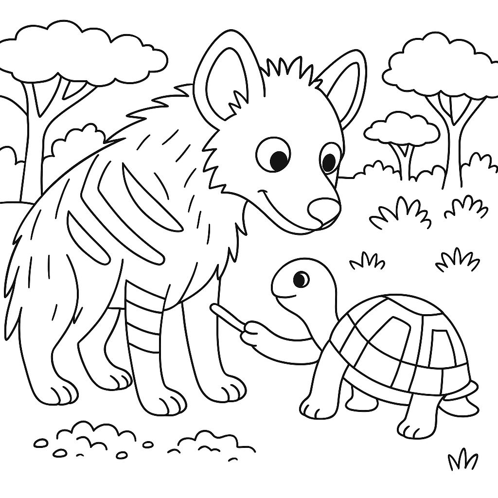 Раскраска по сказке "Гиена и черепаха"
