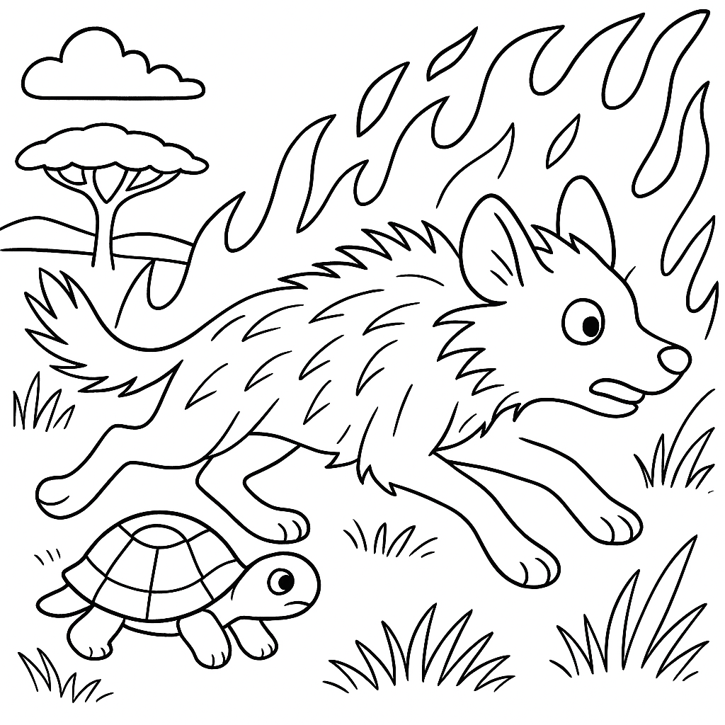 Раскраска по сказке "Гиена и черепаха"