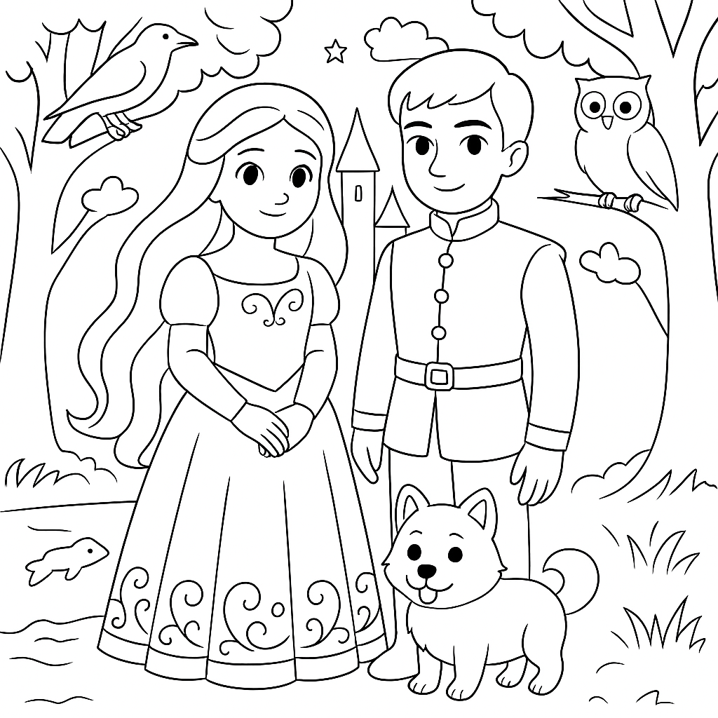 Раскраска по сказке "Ясная заря с золотыми волосами"