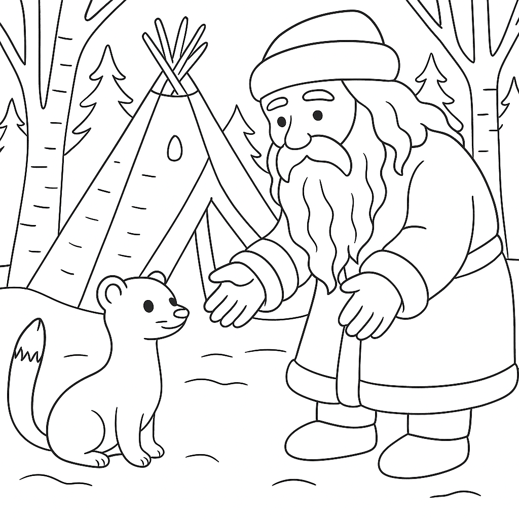 Раскраска по сказке "Почему у горностая кончик хвоста чёрный"