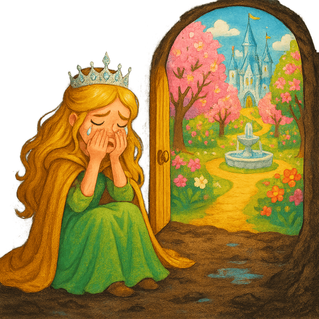 Грейс в яме, внезапно открывается проход в волшебный сад и дворец.