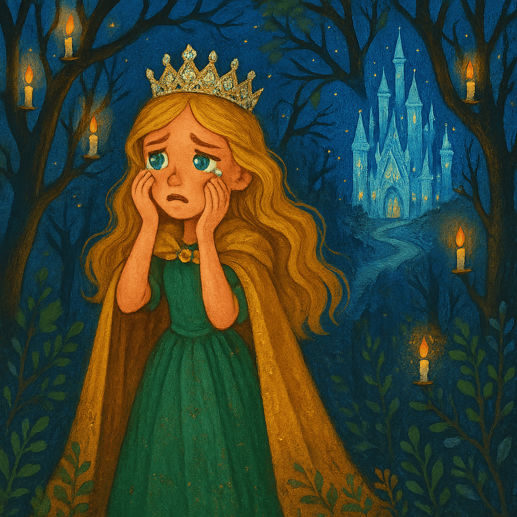 Грейс идет по лесу, вокруг зажигаются свечки, впереди хрустальный дворец.