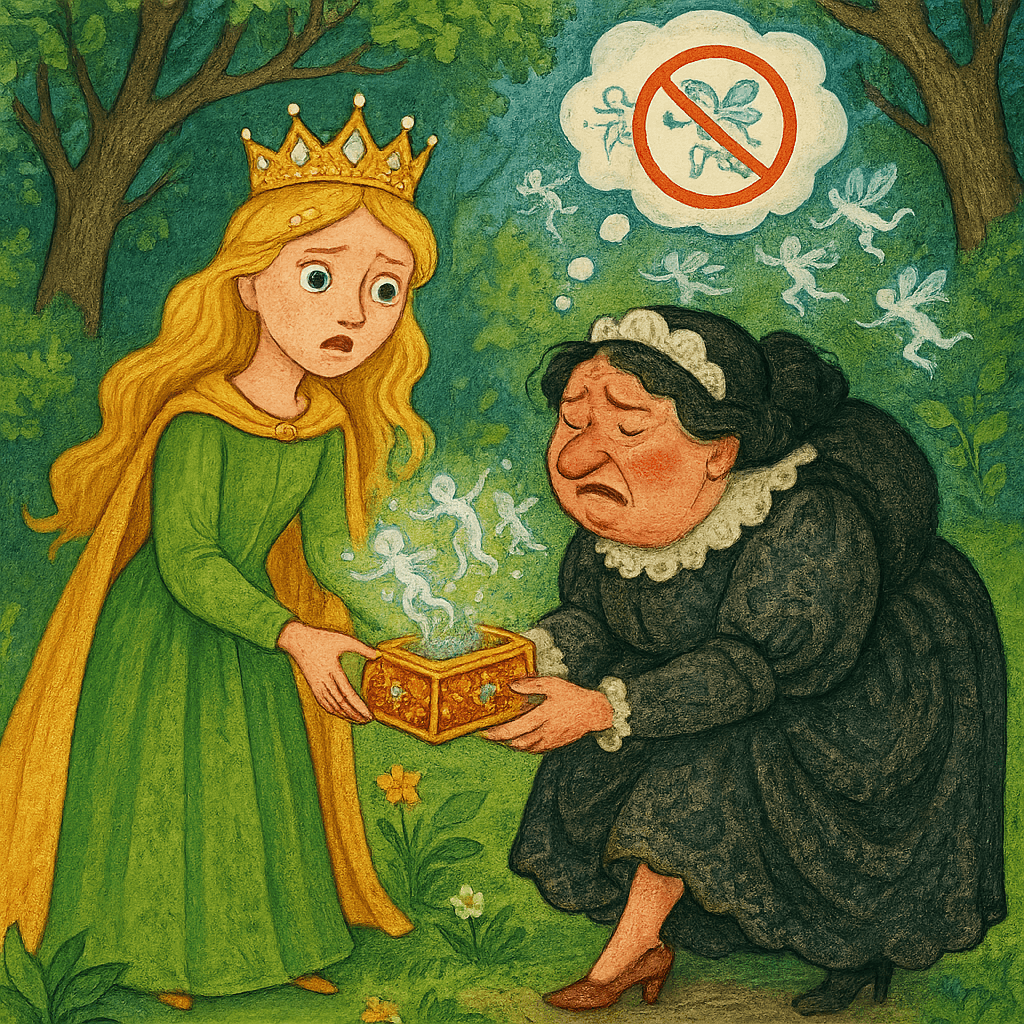 Грейс открывает коробочку, из неё вылетают прозрачные человечки.