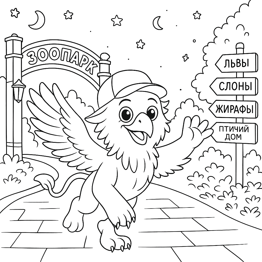 Раскраска по сказке "Таинственные круги в зоопарке"