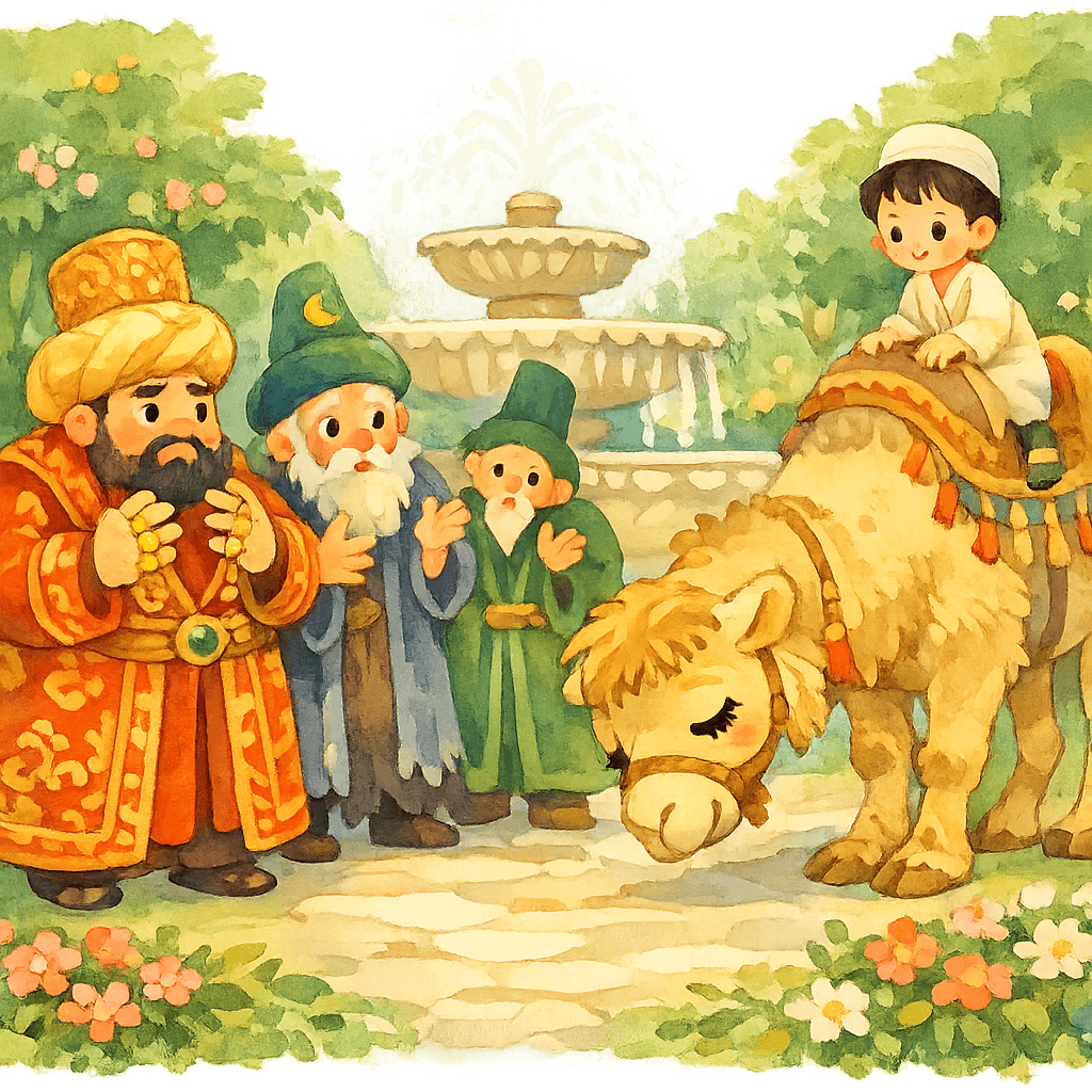 Верблюд произносит важные слова во дворце перед ханом и визирями