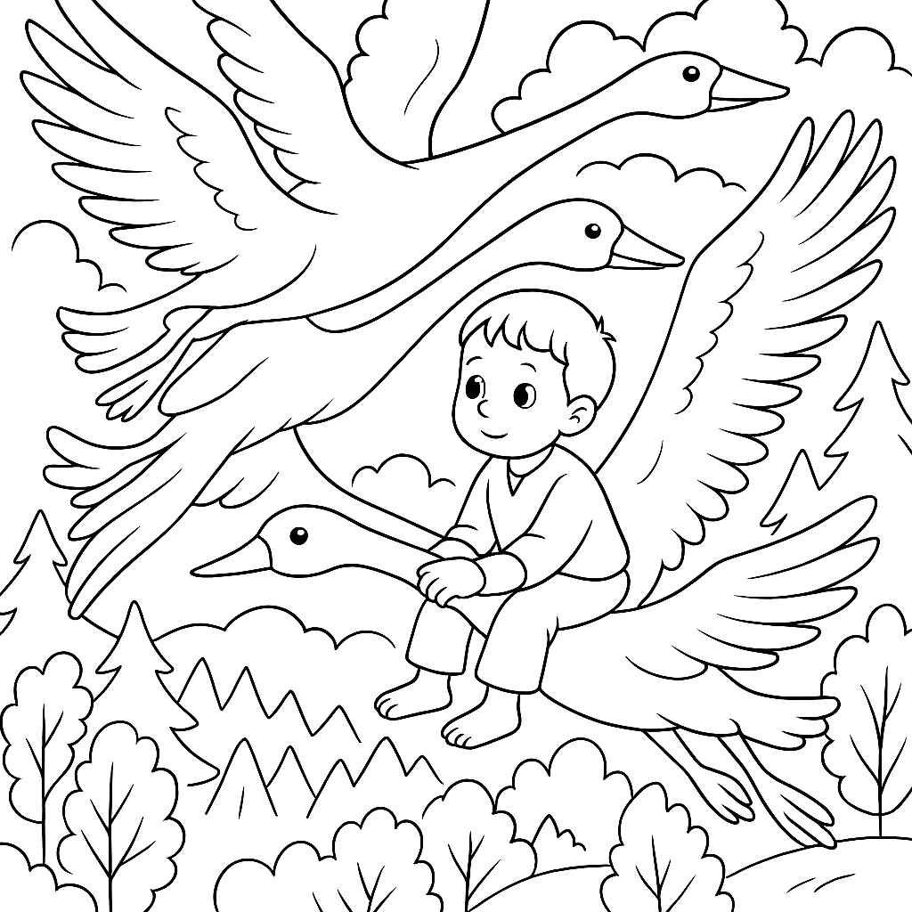 Раскраска по сказке "Гуси-лебеди"